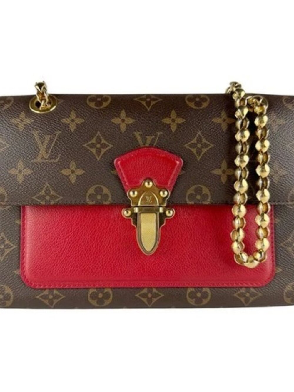 Auth LOUIS VUITTON Monogram Victoire Shoulder Bag Brown/Red/Gold M41731 - z10217